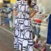 Women's Shirt Dress Casual Dress Maxi Long Dress Outdoor Daily Vacation Polyester Fashion Modern Shirt Collar Button Print Long Sleeve Summer Spring Fall 2023 Loose Fit White Geometric Color Block S