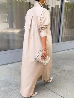 Women's Shirt Dress Casual Dress Midi Dress Outdoor Daily Vacation Polyester Fashion Modern Shirt Collar Split Long Sleeve Fall Winter 2023 Loose Fit Black White Yellow Plain S M L XL XXL -HAYz Clothing Shop rmrivi1692342897439