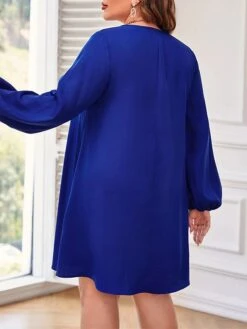 Women's Plus Size Curve Party Dress Cocktail Dress Wedding Guest Dress Midi Dress Blue Long Sleeve Color Block Patchwork Spring Fall Winter V Neck Fashion Birthday Wedding Guest Vacation XL XXL 3XL -HAYz Clothing Shop rmscrz1692170752341