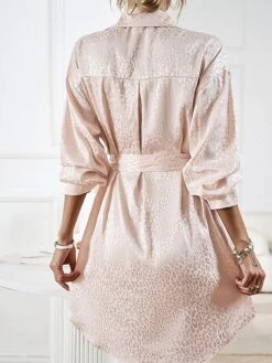 Women's Shirt Dress Midi Dress Outdoor Date Vacation Satin Fashion Elegant Shirt Collar Lace Up Button Long Sleeve Spring Fall Winter 2023 Loose Fit Black Wine Brown Pure Color S M L XL -HAYz Clothing Shop rnjjlt1692856935739