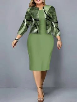 Women's Plus Size Curve Casual Dress Dress Set Two Piece Dress Geometric Color Block Midi Dress Long Sleeve Print Crew Neck Fashion Outdoor Blue Purple Fall Winter L XL XXL 3XL 4XL -HAYz Clothing Shop rnohhe1697170737287