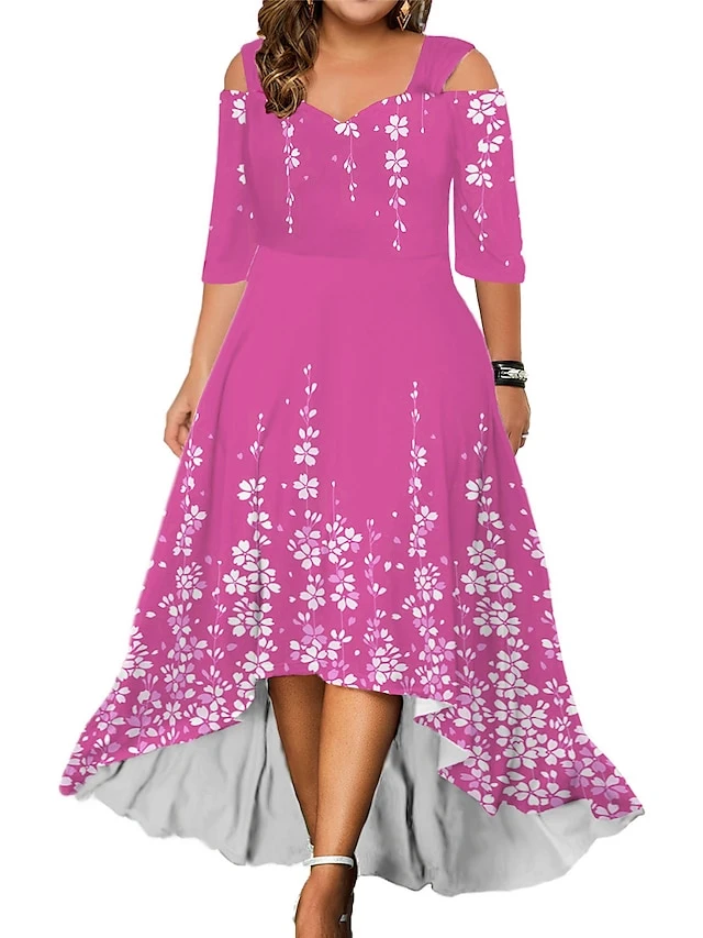 Women‘s Plus Size Curve Party Dress Wedding Guest Dress Swing Dress Long Dress Maxi Dress Light Green Fuchsia Green Half Sleeve Floral Cold Shoulder Summer Spring Fall V Neck Fashion Birthday 2 Women‘s Plus Size Curve Party Dress Wedding Guest Dress Swing Dress Long Dress Maxi Dress Light Green Fuchsia Green Half Sleeve Floral Cold Shoulder Summer Spring Fall V Neck Fashion Birthday - Image 2