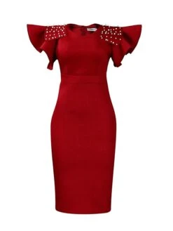 Women‘s Plus Size Curve Party Dress Cocktail Dress Bodycon Solid Color Midi Dress Short Sleeve Ruffle Split Crew Neck Fashion Party Black Wine Summer Spring L XL XXL 3XL -HAYz Clothing Shop rokaho1679549836652