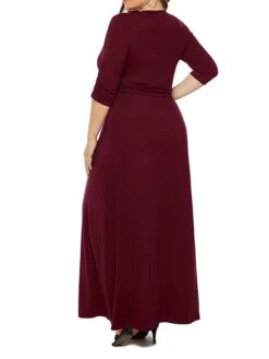 Women's Plus Size Curve Party Dress Swing Dress Formal Dress Plain Long Dress Maxi Dress 3/4 Length Sleeve Ruched Crew Neck Fashion Party Black Wine Fall Winter L XL XXL 3XL -HAYz Clothing Shop rokqjc1694151475886