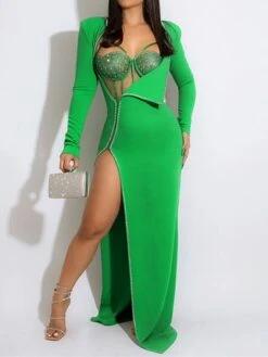 Women's Party Dress Dress Set Two Piece Dress Long Dress Maxi Dress Black White Yellow Long Sleeve Pure Color Sequins Summer Spring V Neck Party Party Winter Dress Fall Dress Slim 2023 S M L XL 2XL -HAYz Clothing Shop romdme1659594444411