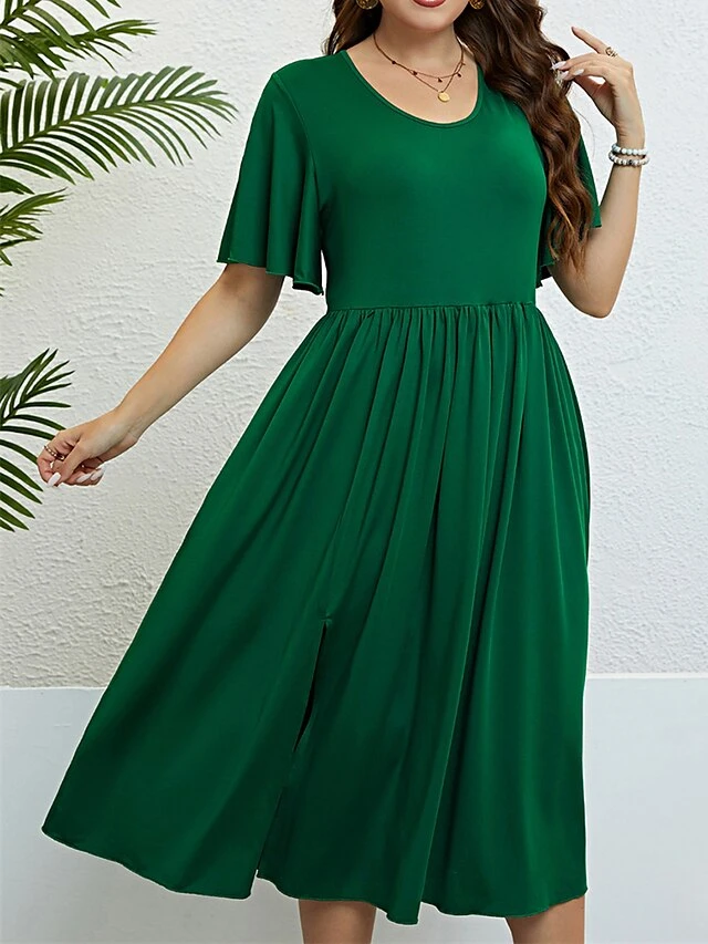 Women‘s Plus Size Curve Party Dress Cocktail Dress Wedding Guest Dress Midi Dress Green Short Sleeve Pure Color Split Summer Spring Fall Crew Neck Fashion Birthday Wedding Guest Vacation 2023 6 Women‘s Plus Size Curve Party Dress Cocktail Dress Wedding Guest Dress Midi Dress Green Short Sleeve Pure Color Split Summer Spring Fall Crew Neck Fashion Birthday Wedding Guest Vacation 2023 - Image 6