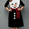 Women‘s Christmas Plus Size Work Dress Snowman Crew Neck 3/4 Length Sleeve Fall Winter Work Elegant Knee Length Dress Going Out Dress