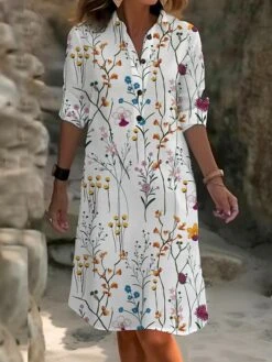 Women's Shirt Dress Casual Dress Cotton Linen Dress Midi Dress Polyester Fashion Casual Daily Outdoor Daily Vacation Shirt Collar Button Pocket Long Sleeve Summer Spring Fall 2023 Loose Fit White Red -HAYz Clothing Shop rpxaqa1691662414549