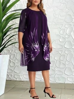 Women‘s Plus Size Curve Work Dress Shift Dress Graphic Midi Dress Half Sleeve Print Crew Neck Elegant Daily Wine Blue Spring Fall L XL XXL 3XL 4XL -HAYz Clothing Shop rpzoat1672905038015