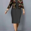 Women's Plus Size Curve Casual Dress Dress Set Two Piece Dress Floral Midi Dress Long Sleeve Print Crew Neck Fashion Outdoor Black Red Fall Winter L XL XXL 3XL 4XL