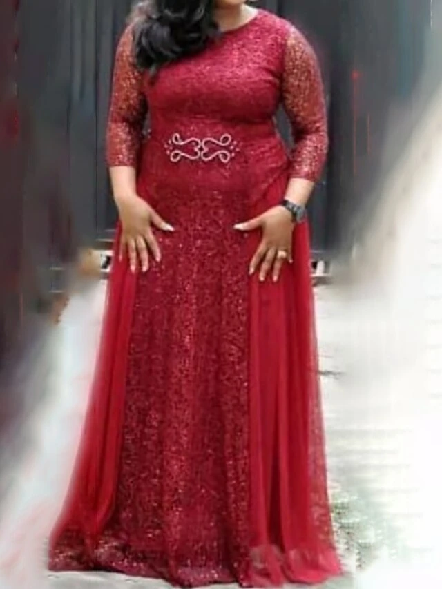 Women‘s Plus Size Curve Party Dress Solid Color Crew Neck Sequins 3/4 Length Sleeve Spring Fall Sequins Prom Dress Maxi Long Dress Party Dress Sequin Dress 1 Women‘s Plus Size Curve Party Dress Solid Color Crew Neck Sequins 3/4 Length Sleeve Spring Fall Sequins Prom Dress Maxi Long Dress Party Dress Sequin Dress