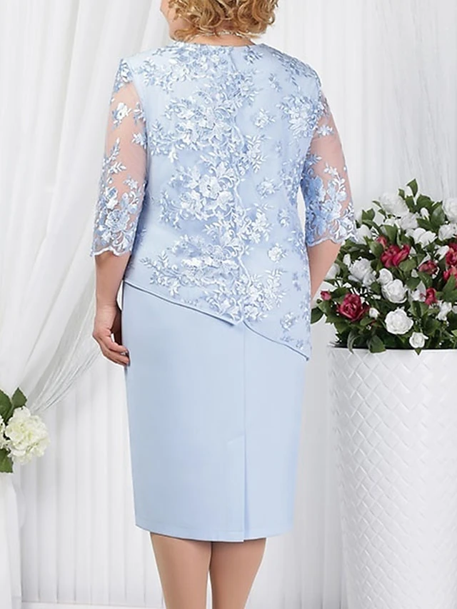 Women‘s Plus Size Curve Sheath Dress Floral Round Neck Lace Half Sleeve Fall Spring Work Vintage Prom Dress Knee Length Dress Party Daily Dress 2 Women‘s Plus Size Curve Sheath Dress Floral Round Neck Lace Half Sleeve Fall Spring Work Vintage Prom Dress Knee Length Dress Party Daily Dress - Image 2