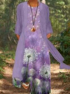 Women‘s Plus Size Curve Dress Set Print Crew Neck Print 3/4 Length Sleeve Spring Fall Stylish Casual Maxi Long Dress Daily Holiday Dress -HAYz Clothing Shop rqvwue1636381026187