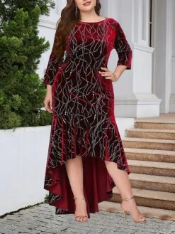 Women's Plus Size Prom Dress Party Dress Velvet Dress Long Dress Maxi Dress Black Red Blue Long Sleeve Pure Color Ruched Summer Spring Fall Crew Neck Fashion Wedding Guest Evening Party Vacation 2023
