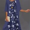 Women's Two Piece Dress Set Casual Dress Print Dress Outdoor Daily Fashion Elegant Print Midi Dress Crew Neck 3/4 Length Sleeve Floral Loose Fit Pink Navy Blue Royal Blue Summer Spring S M L XL XXL