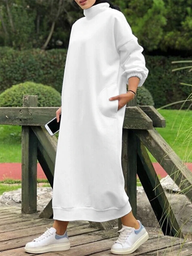 Women‘s Plus Size Curve Sweatshirt Dress Solid Color Stand Collar Long Sleeve Winter Fall Casual Classic Maxi Long Dress Daily Vacation Dress 9 Women‘s Plus Size Curve Sweatshirt Dress Solid Color Stand Collar Long Sleeve Winter Fall Casual Classic Maxi Long Dress Daily Vacation Dress - Image 9