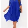 Women‘s Plus Size Curve Work Dress Floral V Neck Layered Half Sleeve Fall Spring Elegant Midi Dress Formal Work Dress