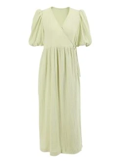 Women's Casual Dress Cotton Linen Dress Wrap Dress Midi Dress Cotton Basic Classic Outdoor Daily Vacation V Neck Lace Up Half Sleeve Spring Fall Autumn 2023 Regular Fit Orange Green Plain S M L -HAYz Clothing Shop rrsuiz1692872420073