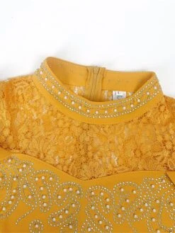 Women‘s Plus Size Curve Party Dress Lace Dress Work Dress Solid Color Midi Dress 3/4 Length Sleeve Lace Split Stand Collar Elegant Party Black White Summer Spring L XL XXL 3XL -HAYz Clothing Shop rsdfia1677652750296