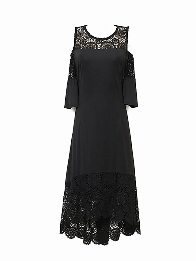 Women‘s Plus Size Curve Party Dress Solid Color Crew Neck Lace Half Sleeve Spring Fall Elegant Formal Maxi Long Dress Party Vacation Dress 5 Women‘s Plus Size Curve Party Dress Solid Color Crew Neck Lace Half Sleeve Spring Fall Elegant Formal Maxi Long Dress Party Vacation Dress - Image 5