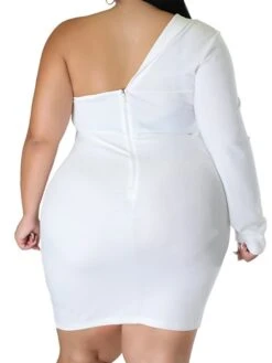Women‘s Plus Size Curve Party Dress Solid Color One Shoulder Long Sleeve Fall Winter Formal Knee Length Dress Party Date Dress -HAYz Clothing Shop rsidgw1658995286859