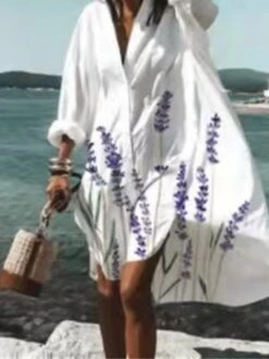 Women's Casual Dress Print Dress Loose Dress Floral Button Print Shirt Collar Midi Dress Active Fashion Outdoor Home Long Sleeve Loose Fit Light Green Purple Orange Summer Spring S M L XL XXL -HAYz Clothing Shop rsoszk1676288897807