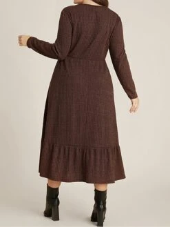 Women's Plus Size Curve Sweater Dress Winter Dress Casual Dress Plain Midi Dress Long Sleeve Ruffle Pocket Crew Neck Fashion Outdoor Coffee Fall Winter L XL 2XL 3XL 4XL -HAYz Clothing Shop rtosgc1697164795087