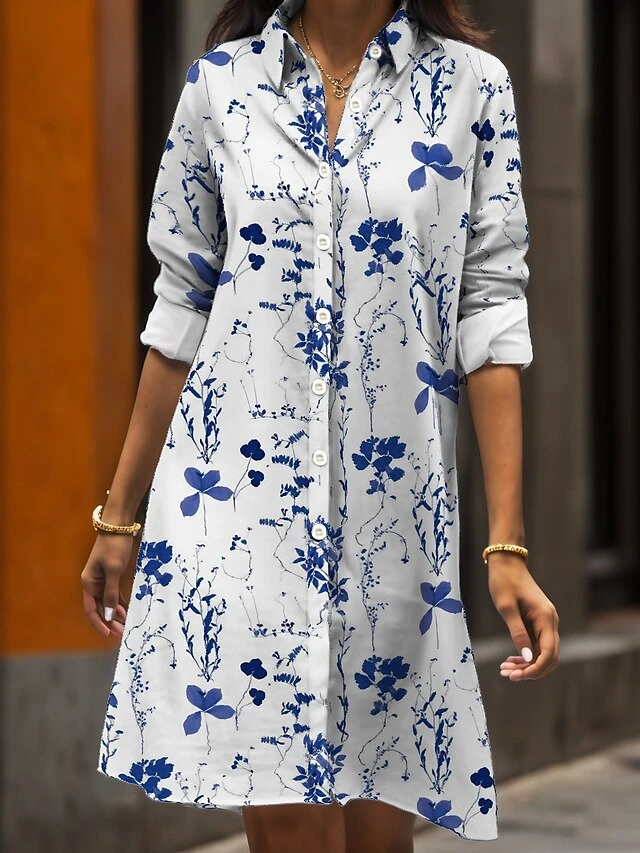 Women's Shirt Dress Casual Dress Midi Dress Outdoor Daily Date Polyester Fashion Modern Shirt Collar Button Pocket Long Sleeve Fall Winter 2023 Loose Fit White Pink Navy Blue Floral S M L XL 2XL 1 Women's Shirt Dress Casual Dress Midi Dress Outdoor Daily Date Polyester Fashion Modern Shirt Collar Button Pocket Long Sleeve Fall Winter 2023 Loose Fit White Pink Navy Blue Floral S M L XL 2XL
