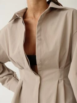 Women's Shirt Dress Casual Dress Mini Dress Outdoor Daily Date Polyester Fashion Basic Shirt Collar Button Long Sleeve Fall Winter 2023 Regular Fit Black White Brown Pure Color S M L -HAYz Clothing Shop ruqcbd1695644831280