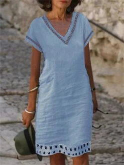 Women's Casual Dress Cotton Linen Dress Shift Dress Midi Dress Cotton Blend Fashion Basic Outdoor Daily Vacation V Neck Lace Up Hollow Out Short Sleeve Summer Spring 2023 Loose Fit Light Blue White 10 Women's Casual Dress Cotton Linen Dress Shift Dress Midi Dress Cotton Blend Fashion Basic Outdoor Daily Vacation V Neck Lace Up Hollow Out Short Sleeve Summer Spring 2023 Loose Fit Light Blue White -HAYz Clothing Shop ruvzyw1686212831771