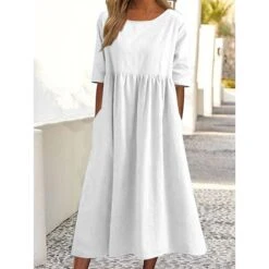 Women's Casual Dress Cotton Dress Swing Dress Midi Dress Cotton Basic Casual Outdoor Daily Crew Neck Pocket Smocked Half Sleeve Summer Spring Fall 2023 Loose Fit Light Blue Black White Pure Color S M 20 Women's Casual Dress Cotton Dress Swing Dress Midi Dress Cotton Basic Casual Outdoor Daily Crew Neck Pocket Smocked Half Sleeve Summer Spring Fall 2023 Loose Fit Light Blue Black White Pure Color S M -HAYz Clothing Shop ruwjjt1676863352666