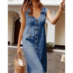 Women's Cotton Linen Dress Casual Dress Maxi Long Dress Cotton And Linen Casual Daily Vacation V Neck Button Pocket Sleeveless Summer Spring 2023 Regular Fit Black Red Blue Pure Color S M L XL XXL 10 Women's Cotton Linen Dress Casual Dress Maxi Long Dress Cotton And Linen Casual Daily Vacation V Neck Button Pocket Sleeveless Summer Spring 2023 Regular Fit Black Red Blue Pure Color S M L XL XXL -HAYz Clothing Shop rvbjhv1621949039454