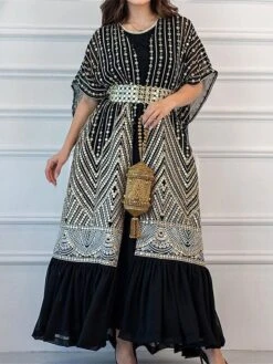 Women's Two Piece Dress Set Party Dress Sheath Dress Party Cocktail Party Fashion Party Lace Up Ruched Long Dress Maxi Dress Crew Neck Short Sleeve Print Loose Fit Black White Green Fall Winter S M L