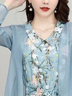 Women's Two Piece Dress Set Print Dress Outdoor Daily Modern Casual Lace Up Ruched Midi Dress V Neck Long Sleeve Floral Regular Fit Black Pink Blue Summer Spring M L XL XXL XXXL -HAYz Clothing Shop rvmtnv1678430836406