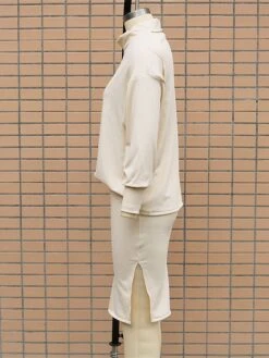 Women's Two Piece Dress Set Casual Dress Skirt Set Outdoor Daily Fashion Streetwear Split Ribbed Midi Dress Turtleneck Long Sleeve Plain Loose Fit Black Brown Beige Fall Winter S M L XL -HAYz Clothing Shop rvrqoi1694596423005