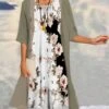 Women's Two Piece Dress Set Casual Dress Daily Vacation Modern Casual Print Midi Dress Crew Neck Half Sleeve Graphic Floral Loose Fit Sky Blue Brown Gray Summer Spring S M L XL XXL