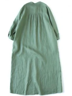 Women's Shirt Dress Casual Dress Cotton Linen Dress Midi Dress Linen / Cotton Blend Basic Classic Outdoor Daily Vacation Stand Collar Button 3/4 Length Sleeve Spring Fall Autumn 2023 Loose Fit Blue -HAYz Clothing Shop rwozgc1693967786383