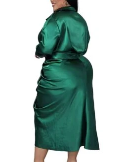 Women‘s Plus Size Curve Flattering Dresses Elegant Apple Shaped Dress Wedding Guest Work Dress Pure Color Shirt Collar Long Sleeve Fall Winter Work Midi Dress Going Out Work Dress Shirt Dress -HAYz Clothing Shop rwuyaq1663665117089