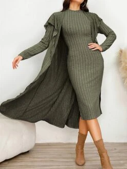 Women's Two Piece Dress Set Casual Dress Sheath Dress Home Daily Fashion Streetwear Split Midi Dress Stand Collar Long Sleeve Plain Slim Black Army Green Gray Fall Winter S M L XL XXL 29 Women's Two Piece Dress Set Casual Dress Sheath Dress Home Daily Fashion Streetwear Split Midi Dress Stand Collar Long Sleeve Plain Slim Black Army Green Gray Fall Winter S M L XL XXL -HAYz Clothing Shop rxdert1695813702732