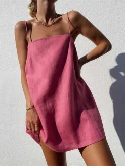 Women's Casual Dress Cotton Linen Dress Shift Dress Mini Dress Cotton Blend Fashion Modern Outdoor Daily Vacation Spaghetti Strap Backless Pocket Sleeveless Summer Spring 2023 Regular Fit Black White