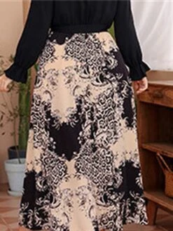 Women's Plus Size Prom Dress Party Dress Wedding Guest Dress Long Dress Maxi Dress Black Long Sleeve Print Lace Up Fall Winter Autumn V Neck Fashion Winter Dress Evening Party Wedding Guest 2023 L XL -HAYz Clothing Shop rxqimw1693535460373