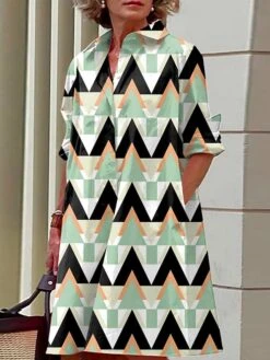 Women's Shirt Dress Casual Dress Midi Dress Outdoor Office Daily Polyester Fashion Modern Shirt Collar Button Pocket Long Sleeve Fall Winter 2023 Loose Fit Yellow Blue Purple Leopard Geometric Color -HAYz Clothing Shop rzfubv1693386628859