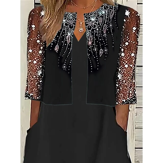 Women's Two Piece Dress Set Casual Dress Dress Set Outdoor Daily Fashion Streetwear Mesh Patchwork Midi Dress V Neck Half Sleeve Graphic Regular Fit Black Summer Spring S M L XL XXL 3 Women's Two Piece Dress Set Casual Dress Dress Set Outdoor Daily Fashion Streetwear Mesh Patchwork Midi Dress V Neck Half Sleeve Graphic Regular Fit Black Summer Spring S M L XL XXL - Image 3