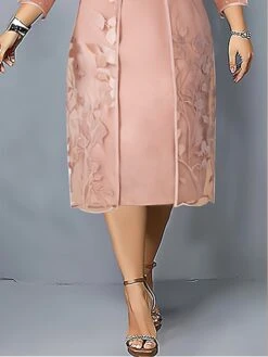 Women's Plus Size Curve Party Dress Dress Set Two Piece Dress Floral Midi Dress 3/4 Length Sleeve Mesh Embroidered Shirt Collar Fashion Party Pink Fall Winter L XL XXL 3XL 4XL -HAYz Clothing Shop rzjoaj1697000734303