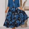 Women's Two Piece Dress Set Casual Dress Tank Dress Outdoor Daily Fashion Streetwear Pocket Print Midi Dress V Neck 3/4 Length Sleeve Floral Regular Fit Pink Navy Blue Royal Blue Spring Fall S M L XL