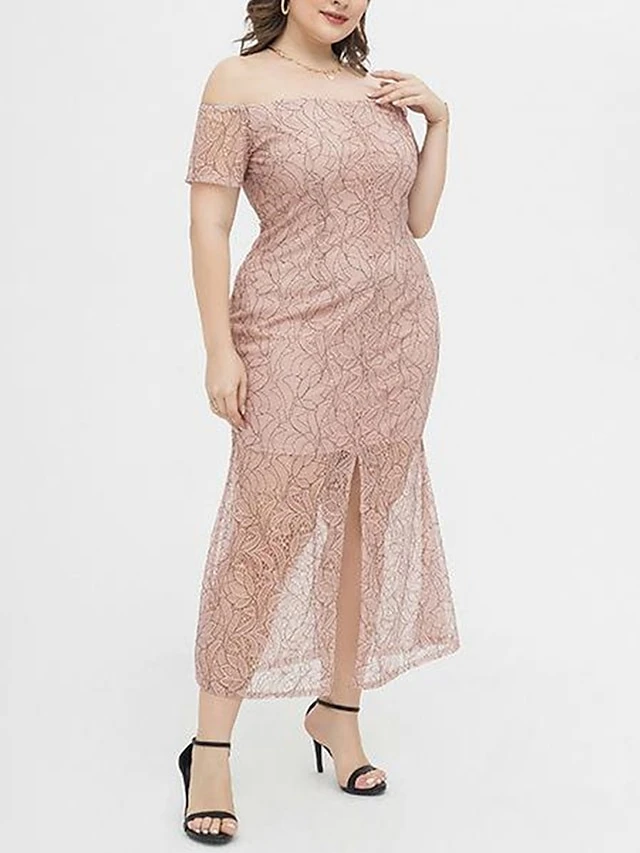 Women's Plus Size Prom Dress Party Dress Lace Dress Long Dress Maxi Dress Pink Short Sleeve Pure Color Lace Summer Spring Fall Off Shoulder Fashion Wedding Guest Birthday Evening Party 2023 XL XXL 7 Women's Plus Size Prom Dress Party Dress Lace Dress Long Dress Maxi Dress Pink Short Sleeve Pure Color Lace Summer Spring Fall Off Shoulder Fashion Wedding Guest Birthday Evening Party 2023 XL XXL - Image 7