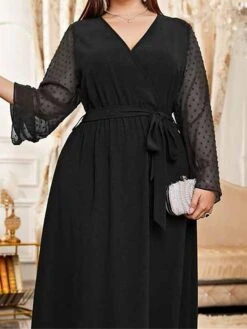 Women's Plus Size Prom Dress Party Dress Wedding Guest Dress Long Dress Maxi Dress Black Green Long Sleeve Pure Color Lace Up Fall Winter Autumn V Neck Fashion Winter Dress Wedding Guest Evening Party -HAYz Clothing Shop sajucb1693207137758