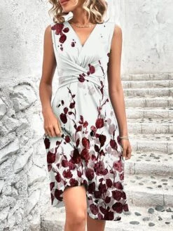 Women's Two Piece Dress Set Casual Dress Tank Dress Outdoor Daily Fashion Elegant Twist Knot Front Midi Dress V Neck Half Sleeve Leaf Regular Fit Blue Summer Spring S M L XL XXL -HAYz Clothing Shop sbitby1683090879682