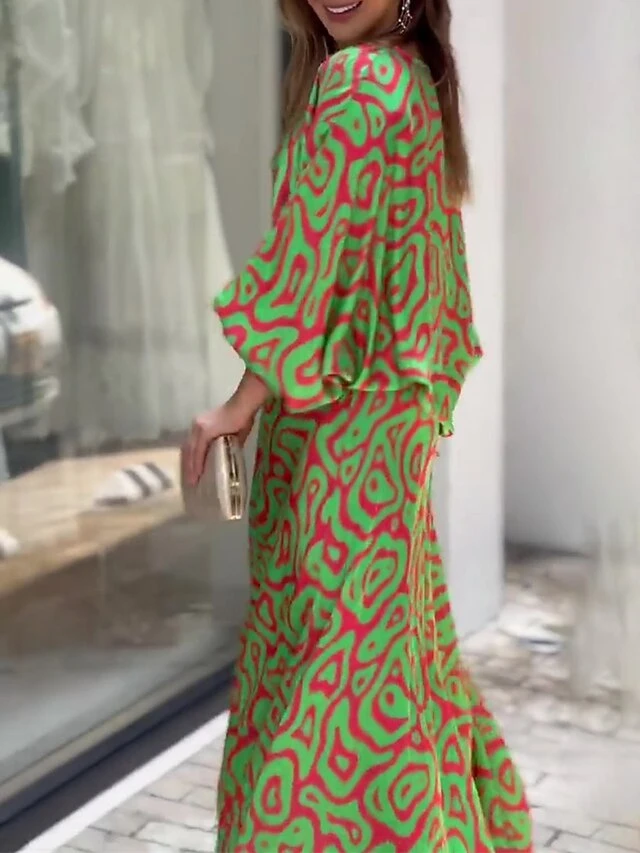 Women's Two Piece Dress Set Casual Dress Skirt Set Daily Vacation Fashion Casual Print Long Dress Maxi Dress Crew Neck Long Sleeve Floral Stripe Loose Fit White Blue Sky Blue Summer Spring S M L XL 2 Women's Two Piece Dress Set Casual Dress Skirt Set Daily Vacation Fashion Casual Print Long Dress Maxi Dress Crew Neck Long Sleeve Floral Stripe Loose Fit White Blue Sky Blue Summer Spring S M L XL - Image 2