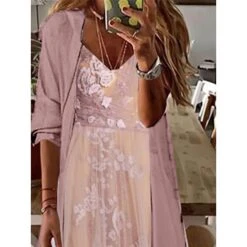 Women's Two Piece Dress Set Casual Dress Lace Dress Outdoor Daily Fashion Elegant Lace Ruffle Long Dress Maxi Dress V Neck 3/4 Length Sleeve Floral Plain Loose Fit Pink Light Purple Summer Spring S M -HAYz Clothing Shop sbvrak1682664408206
